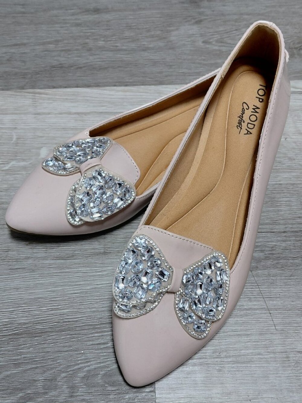 TOP Moda Women Rhinestone Ballet Flats Sparkly Lightweight Bow Light PinkSize 9